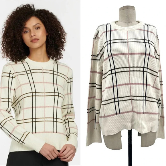 Barbour Rosefiled Knit Wool Blend Sweater In Whisper White Plaid Size US 14 - Picture 1 of 10